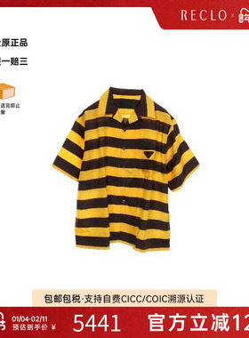 中古Prada普拉达男S级99新tops上衣丝绸上衣黄色百搭高级感RECLO