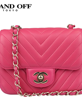 「9.0新」CHANEL(香奈儿)方胖子桃红色羊皮迷你斜挎包A35200RECLO