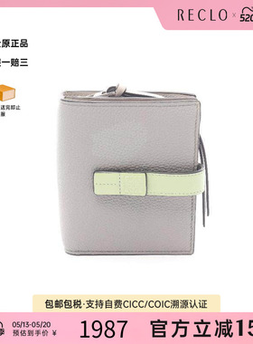 中古Loewe罗意威女B级9新Bi-fold wallet双折钱包牛皮短钱包灰色