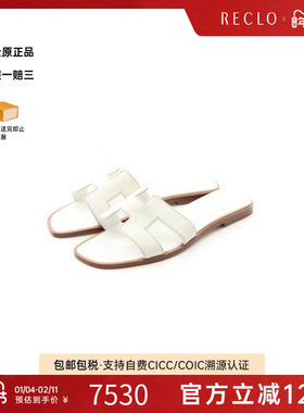 中古Hermes爱马仕女S级99新sandals凉鞋牛皮鞋白色高级复古RECLO