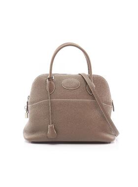 中古Hermes爱马仕女包A级95新Bolide 31 保龄球牛皮手提包灰色