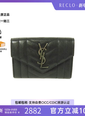 中古YSL圣罗兰女B级9新Bi-fold wallet双折钱包牛皮短钱包黑色
