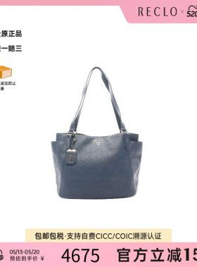 中古Prada普拉达女包B级9新Tote Bag托特包牛皮托特包蓝色
