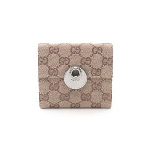 wallet三折钱包帆布短钱包浅褐色 中古Gucci古驰男A级95新trifold