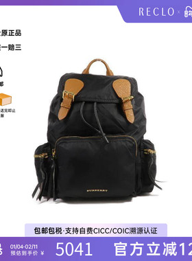中古Burberry博柏利男包A级95新Backpack背包尼龙双肩包黑色