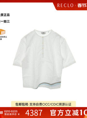 中古Hermes爱马仕男A级95新tops上衣棉上衣白色