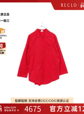 中古Hermes爱马仕女B级9新tops上衣棉上衣红色设计感时尚RECLO