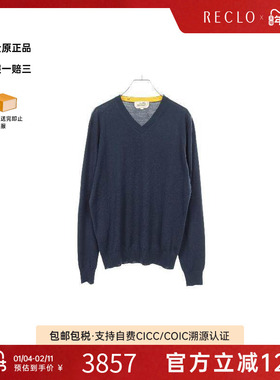 中古Hermes爱马仕男A级95新knit针织羊毛上衣蓝色reclo正品