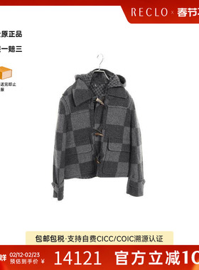 中古LV路易威登男A级95新duffle coat粗呢大衣羊毛外套灰色RECLO