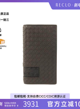 中古Bottega Veneta葆蝶家男S级99新bi-fold双折羊皮长钱包灰色