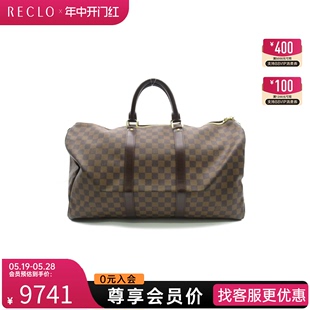 50旅行袋棋盘格手提包 中古LV路易威登女包B级9新Keepall