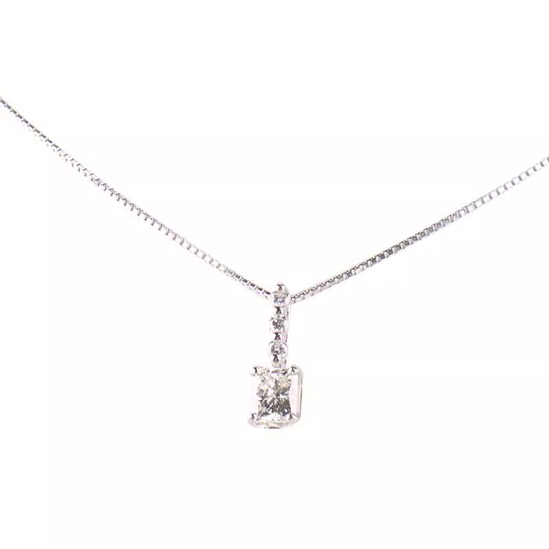 中古「95新」日本进口商品似方形切工钻石PT900/PT850项链45cm