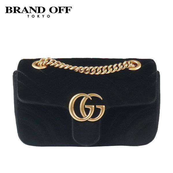 中古「9.0新」GUCCI(古驰)GG MARMONT 肩背包黑色天鹅绒斜挎包