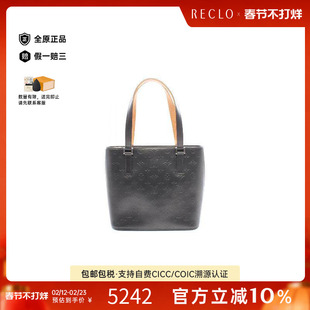 中古LV路易威登女包A级95新Stockton漆皮手提包黑色