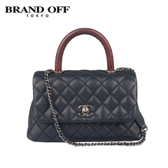 中古「9新」CHANEL(香奈儿)COCO HANDLE蓝黑色荔枝皮小号斜挎包