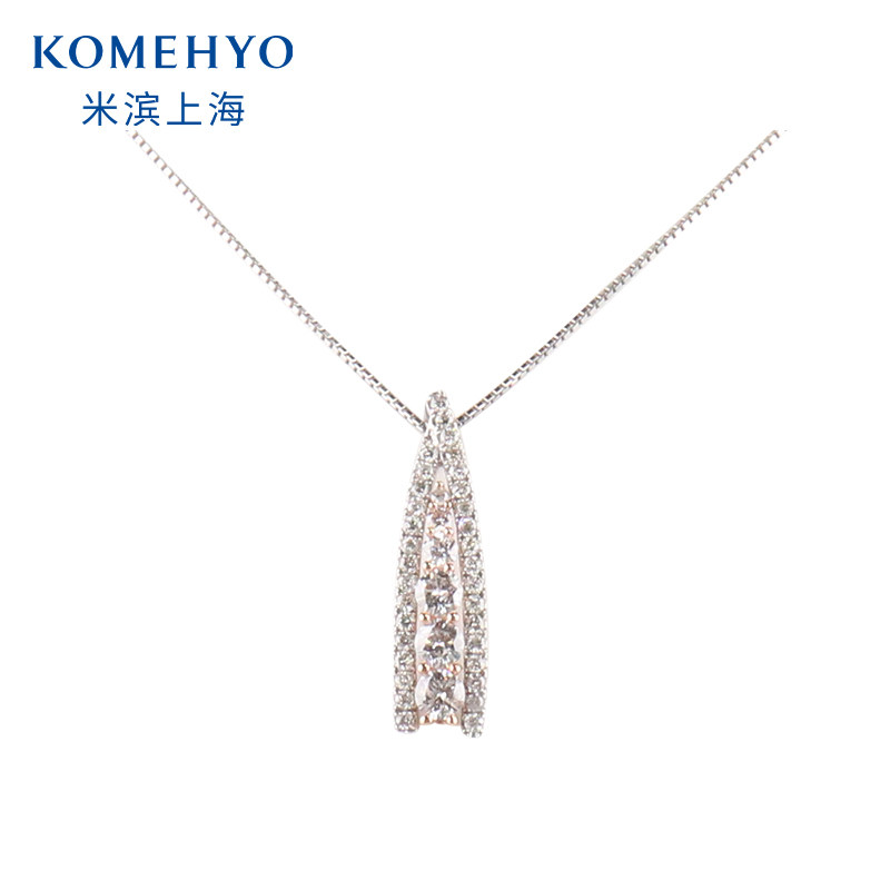中古「95新」日本进口商品群镶钻石PT900/K18PG/PT850项链45cm