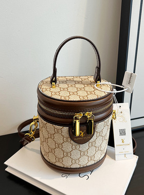 圆筒包包女高级感2025新款单肩斜跨手提时尚百搭复古高颜值水桶包