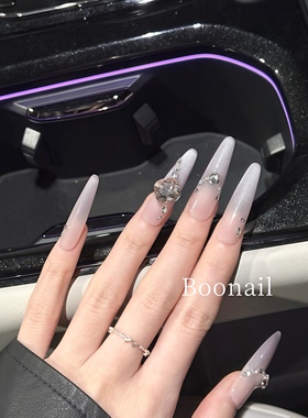 Boo仲夏夜~紫色猫眼手工穿戴甲高级感闪钻k9简约纯欲轻奢美甲长尖
