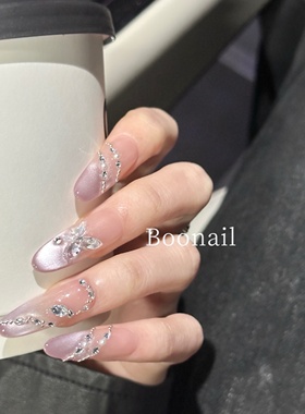 Boo紫光幻蝶~紫色猫眼手工穿戴甲立体蝴蝶蛇碎钻高级感美甲中长款