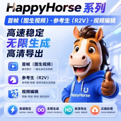 快乐马HappyHorse视频生成AI图生视频无需会员API接入稳定高速