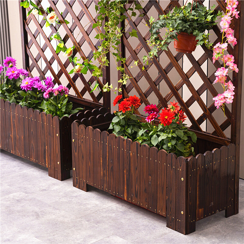 防腐木花箱栅栏花盆花架爬藤架攀爬户外围栏室外庭院装饰花园阳台