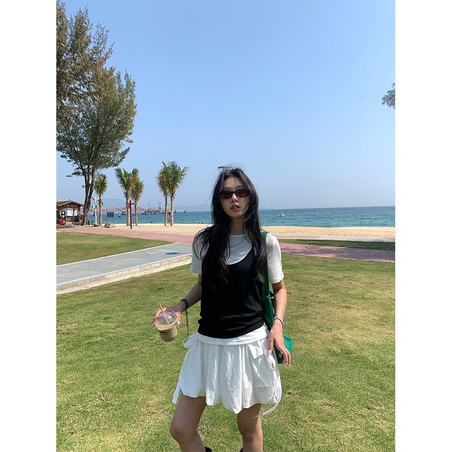 德国品质挂脖吊带配短袖T恤两件套女2025夏款清新时尚套装H1KA52