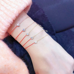 德国品质红绳手链半链厚镀18K玫瑰金镶钻单钻红绳本命年幸运红绳