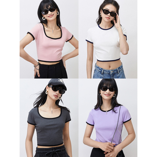 甜酷Ding配90s中古小香撞色边_弹修身 UNICA T恤 惊喜五折