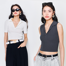 【惊喜五折】UNICA/清凉白厂丝真丝_运动时髦v领POLO衫针织T恤