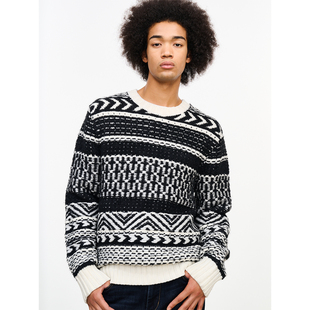 HOMME UNICA 复古撞色北欧风_慵懒宽松羊毛针织套头 惊喜五折