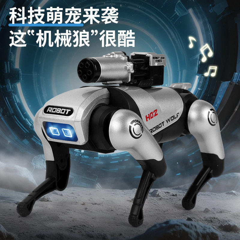 智冠仿真合金机械狼智能行走模型玩具 声光机械狗触摸发声热销