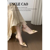 羊皮版 高跟鞋 女法式 尖头细跟不累脚金属装 饰气质百搭浅口单鞋