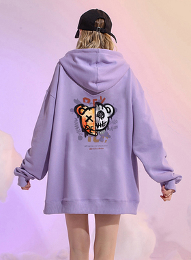 CP紫色2025年新款潮牌春秋薄款连帽套头卫衣女宽松外套上衣ins