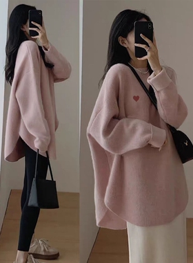 2025秋冬新款德绒加厚长袖t恤女中长款宽松圆领上衣遮屁股打底衫