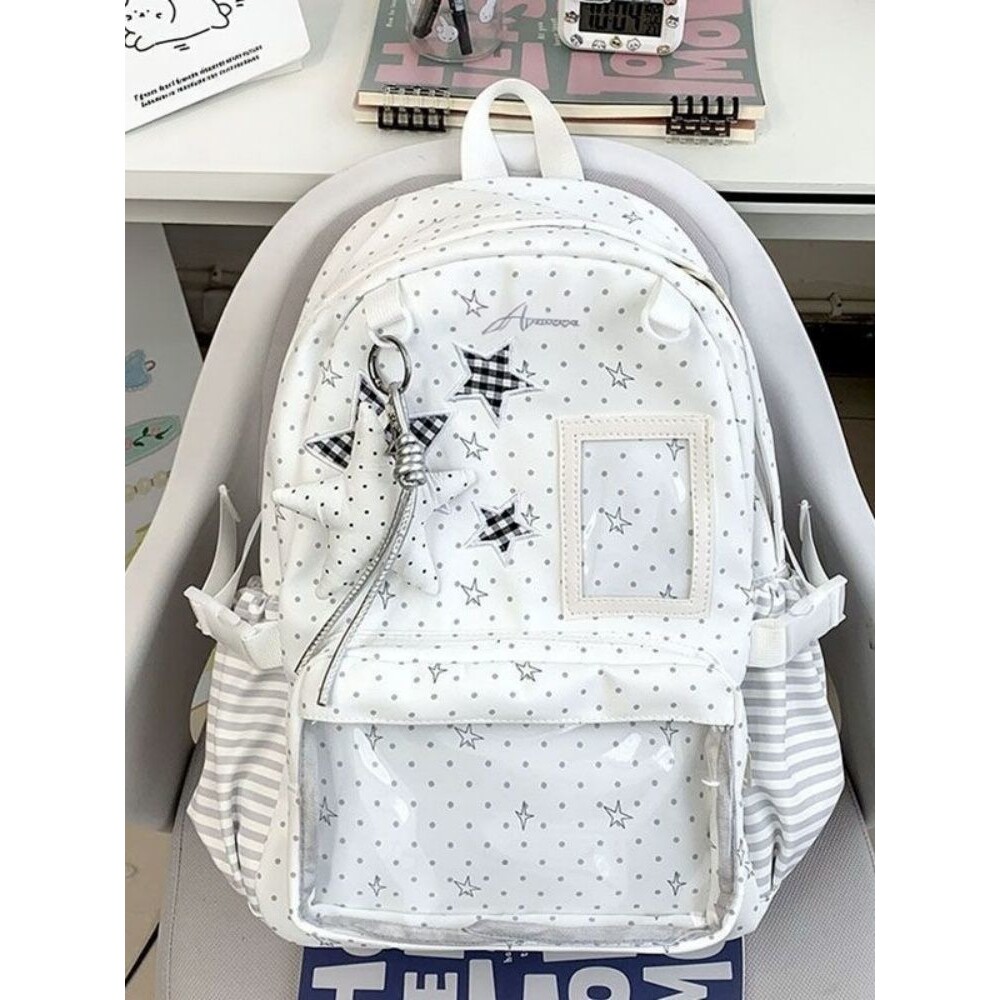 痛包双肩初中大容量女生背包大容量星星波点透明痛包书包高颜值