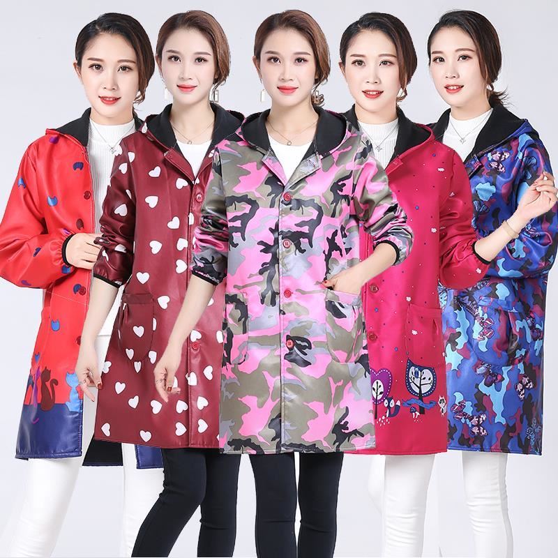 加厚加绒罩衣2024新款冬天上班穿的罩衣外穿保暖纽扣防油防水防污