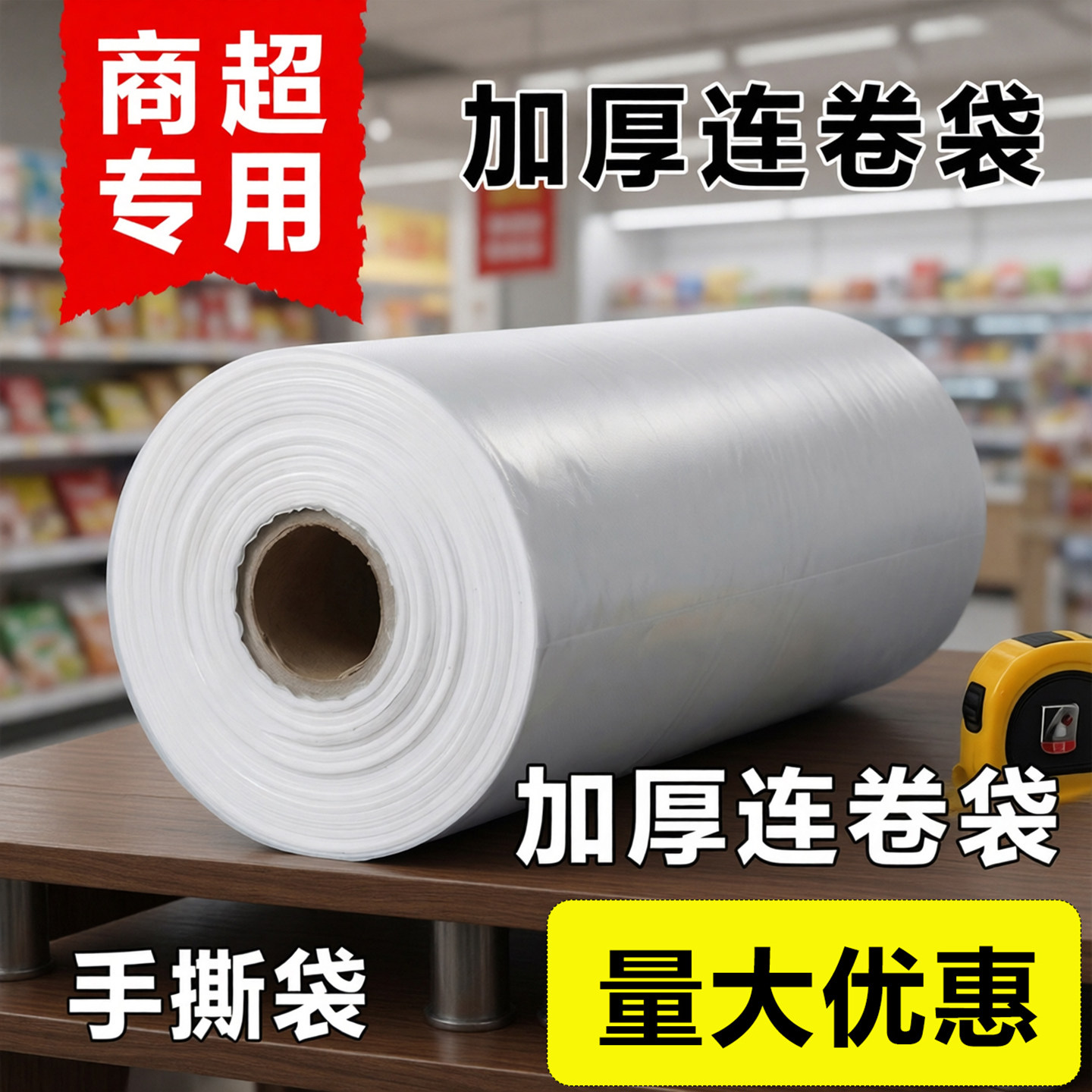 超市连卷袋加厚保鲜袋商用专用手撕袋一次性袋子食品袋平口塑料袋