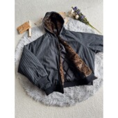 MAMMJUDX竖条豹纹内里拼接撞色连帽棉服男女冬季 一折专区 座山