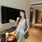 一折专区 MAMMJUDX夏季 新款 法式 气质百搭V领不规则设计显瘦收