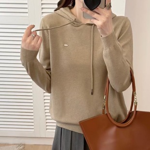 【一折专区】MAMMJUDX慵懒风宽松抽绳连帽针织衫女秋冬季气质套头