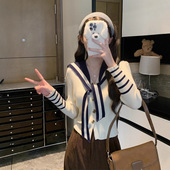 MAMMJUDX法式 一折专区 高级感蝴蝶扣海军领掐腰毛衣女秋冬年设