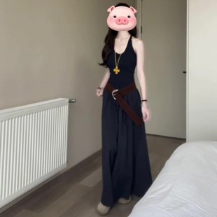 款 又酷又颯美式 辣妹掛脖連衣裙設計感小眾不撞款 收腰氣質長裙夏季