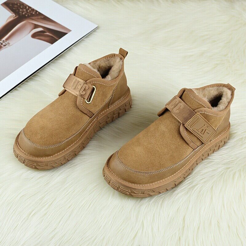 男士低帮真皮全羊毛保暖雪地靴