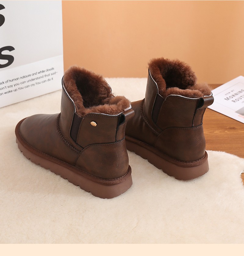 防水皮面雪地靴加厚羊毛保暖棉鞋