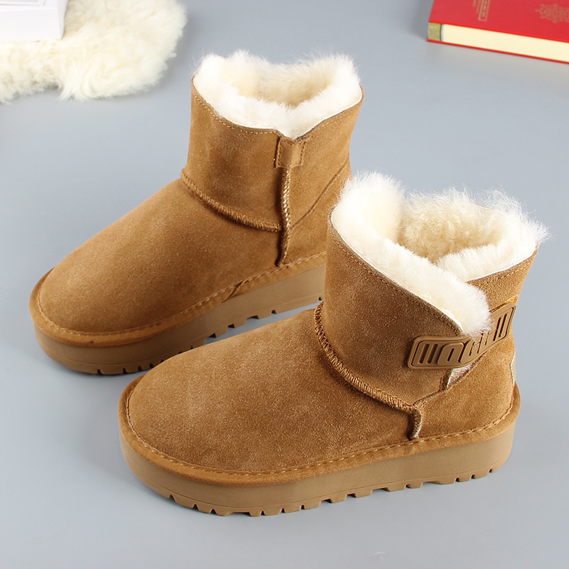 厚底增高短筒雪地靴真皮羊毛棉靴