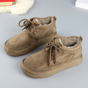 真皮男士雪地靴2025新款皮毛一体冬短靴防滑加厚羊毛保暖系带棉鞋