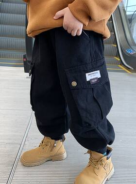 男童加绒工装裤一体绒儿童棉布裤酷帅2025春秋装小男孩加厚裤子潮