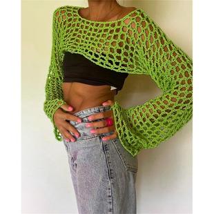 shirts Sexy Hollow Short Colorblock Womens Knit Contrast