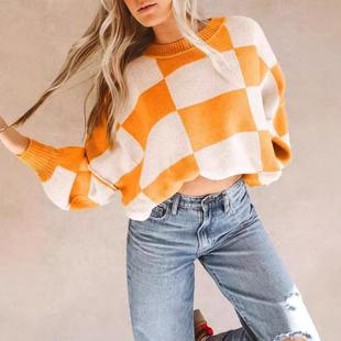 contrast sweater stitching loose checkerboard