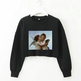 Women Angel Long Round Sleeve Neck Short Top Navel Sweater